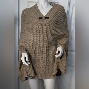 Calvin Klein Beige Knit Poncho with Buckle